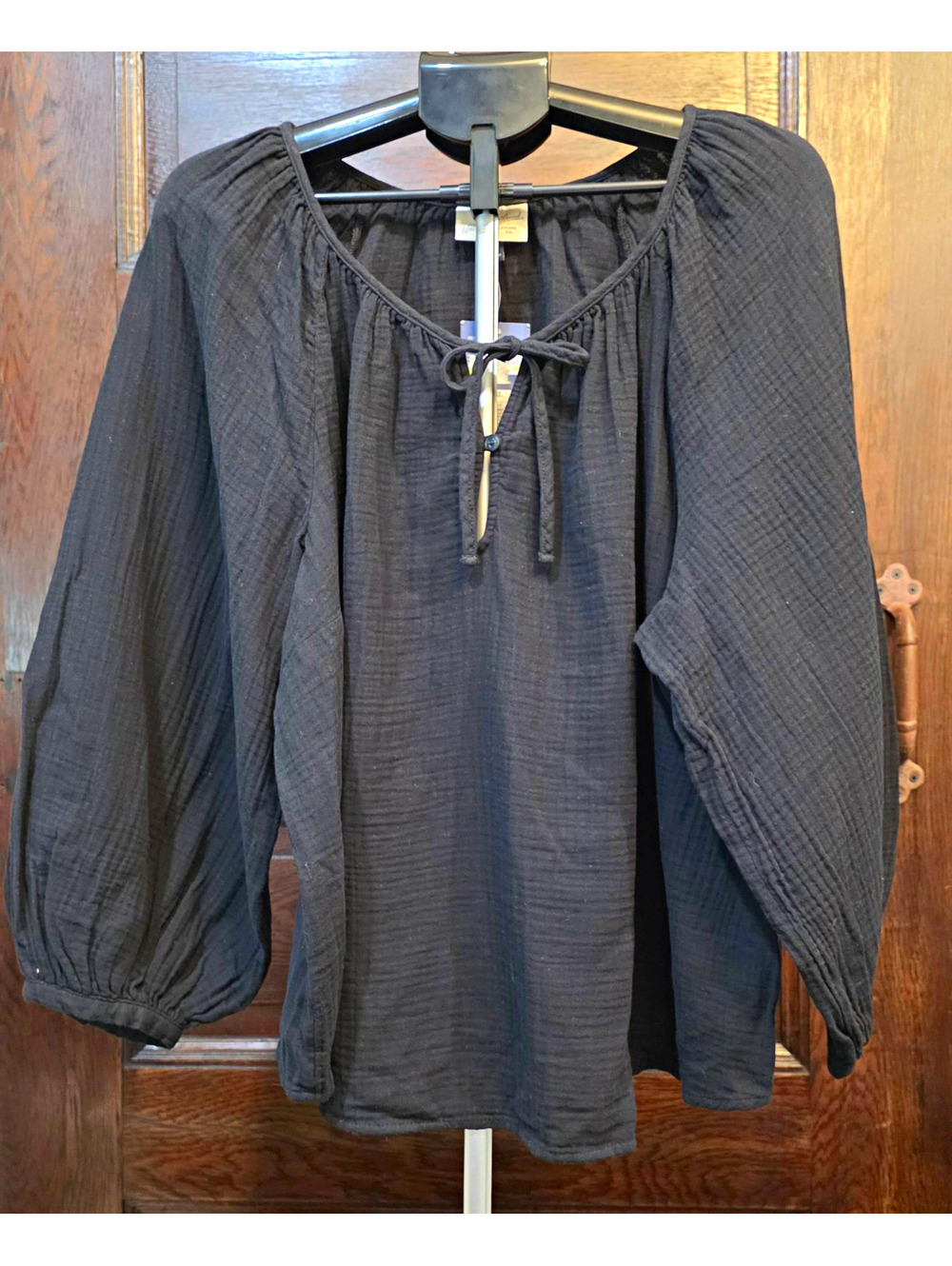 Universal Thread Black Woven Cotton Balloon Sleeve 2XL